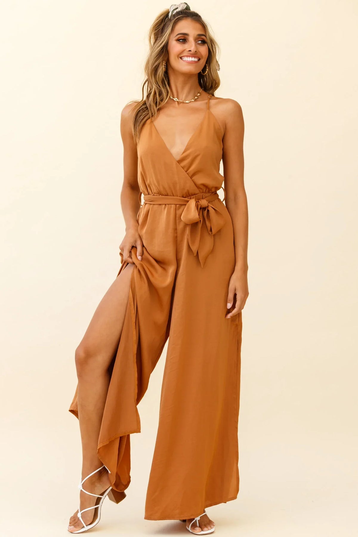 Miso Wide-Leg Cami Jumpsuit Tan