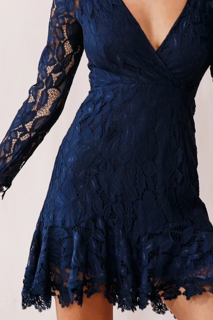 Kyle Long Sleeve Lace Dress Navy