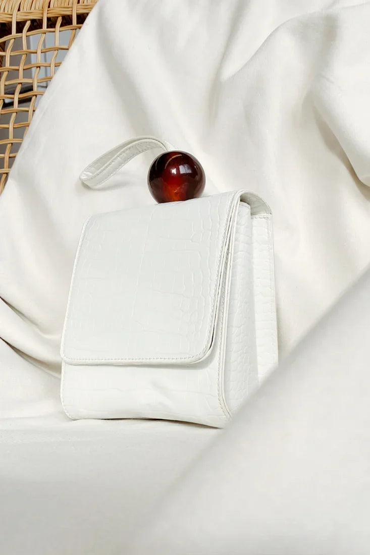 Audrey Wrist Strap Bead Purse White