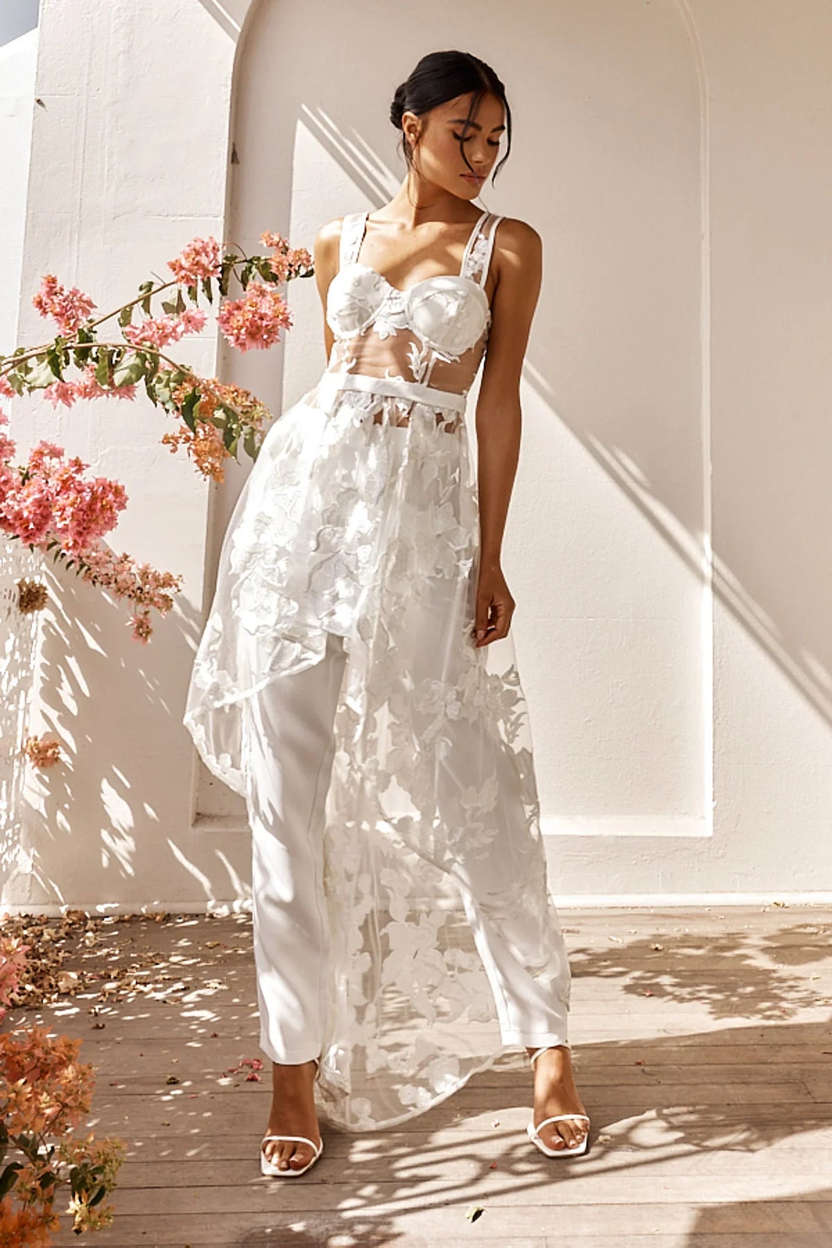 Moonlight Tango High-Low Mesh Top White