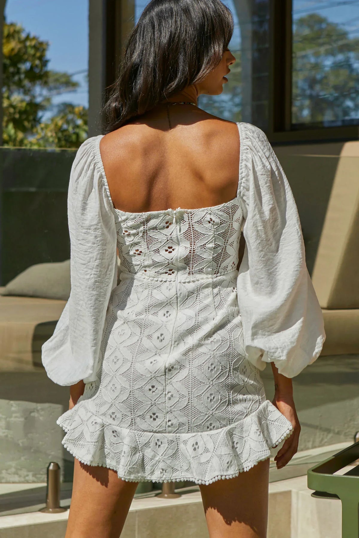 Make Memories Balloon Sleeve Molded Bust Lace Dress White