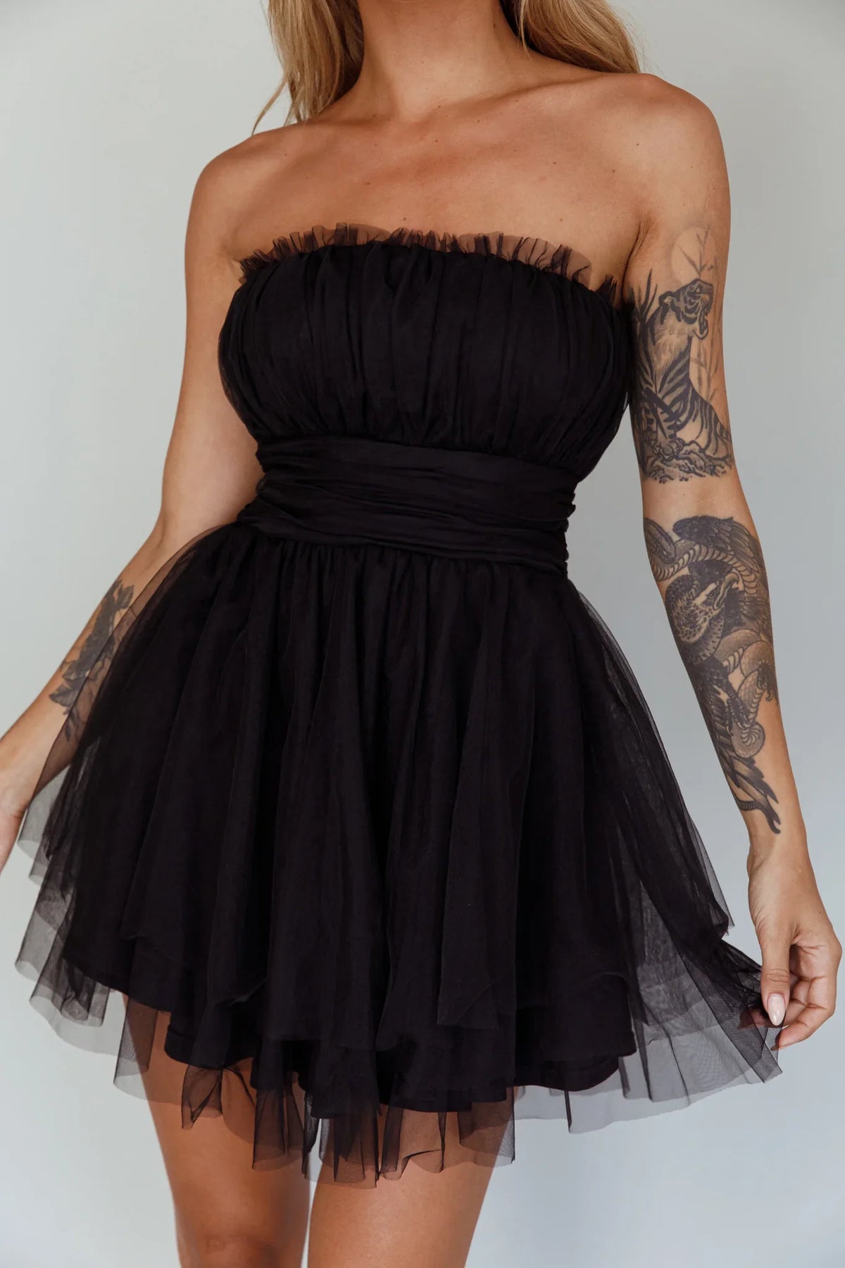 Fayette Strapless Mesh Mini Dress Black