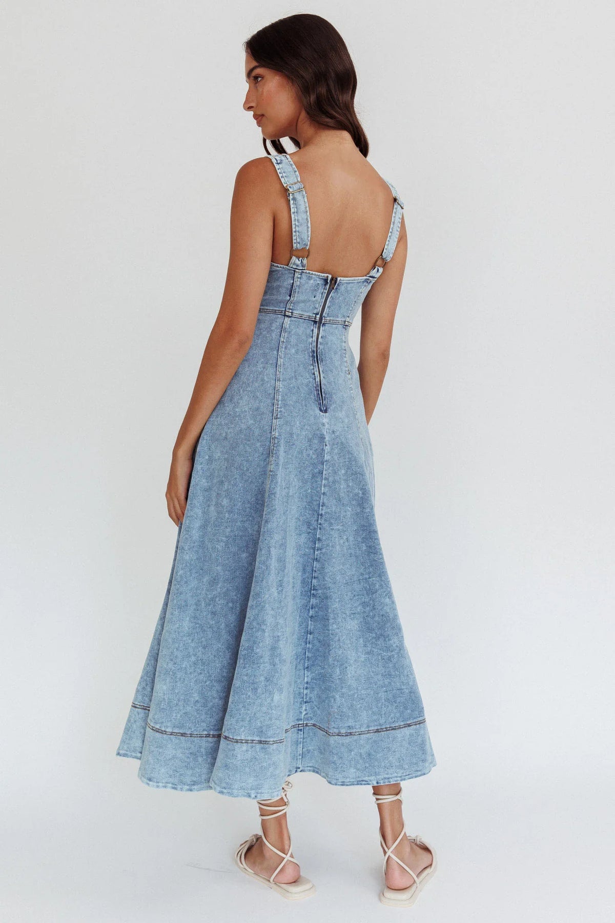 Ellora Side Pocket Midi Dress Denim Blue