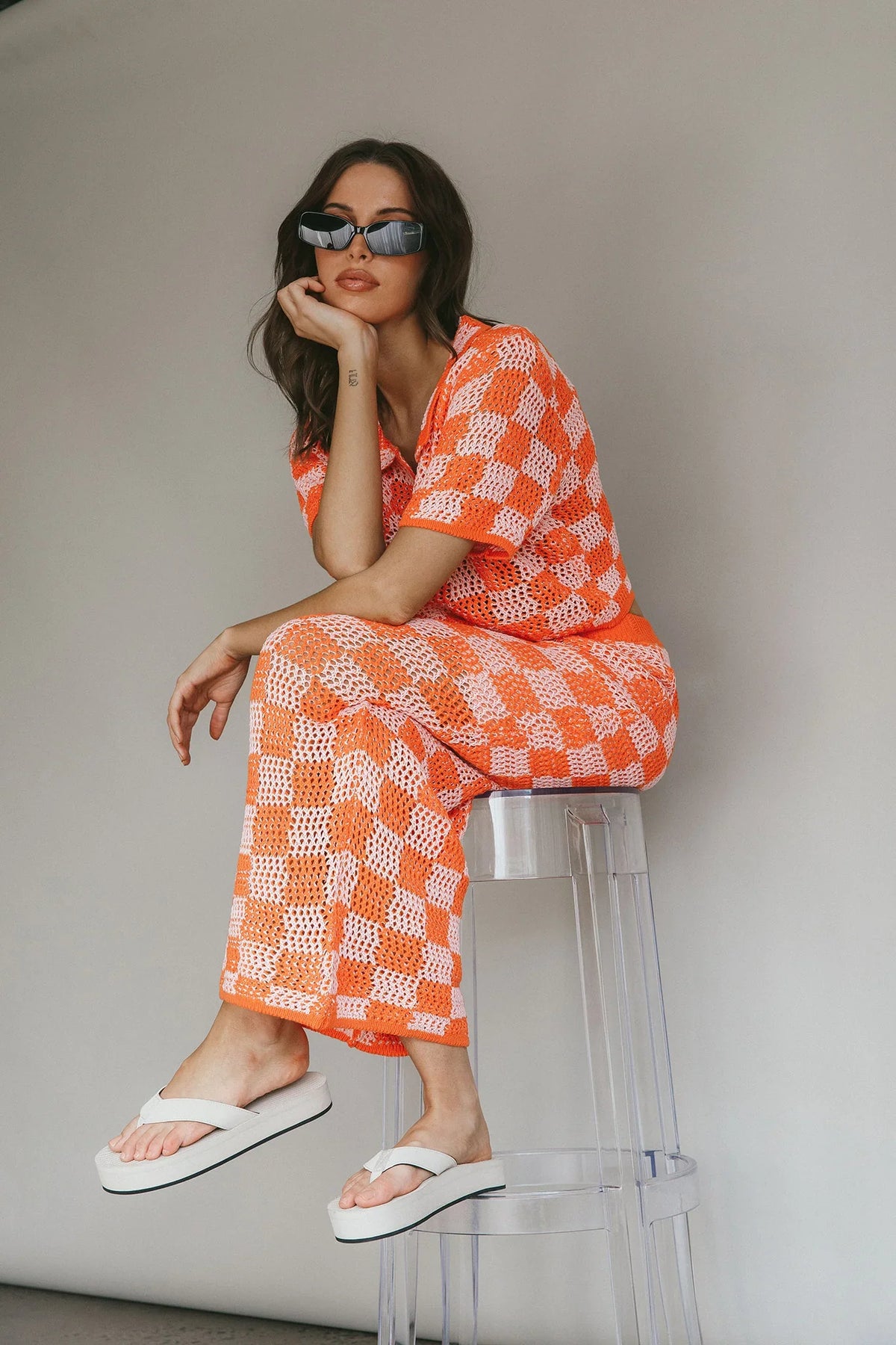Byron Bay Crochet Buttoned Top Sunset