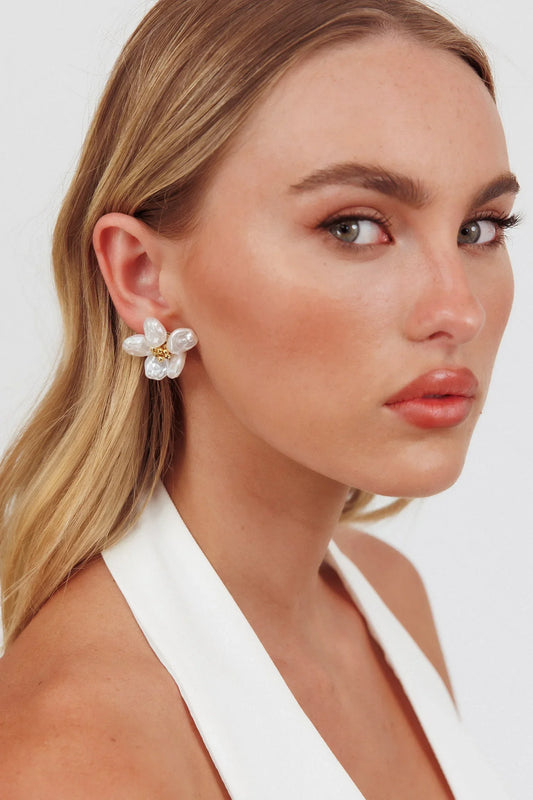 Lilleth Baroque Pearl Flower Earrings Gold