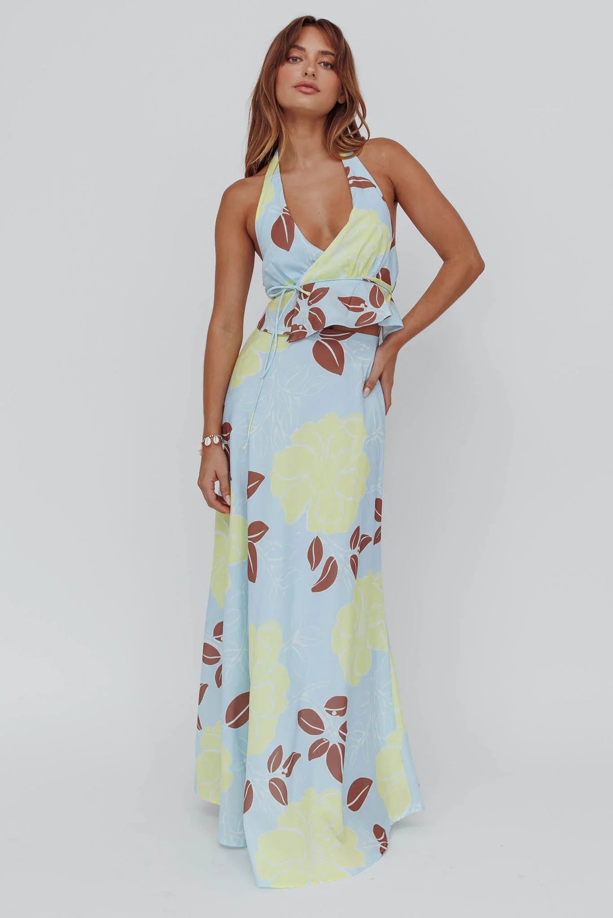 Kika Halterneck Crop Top Floral Blue
