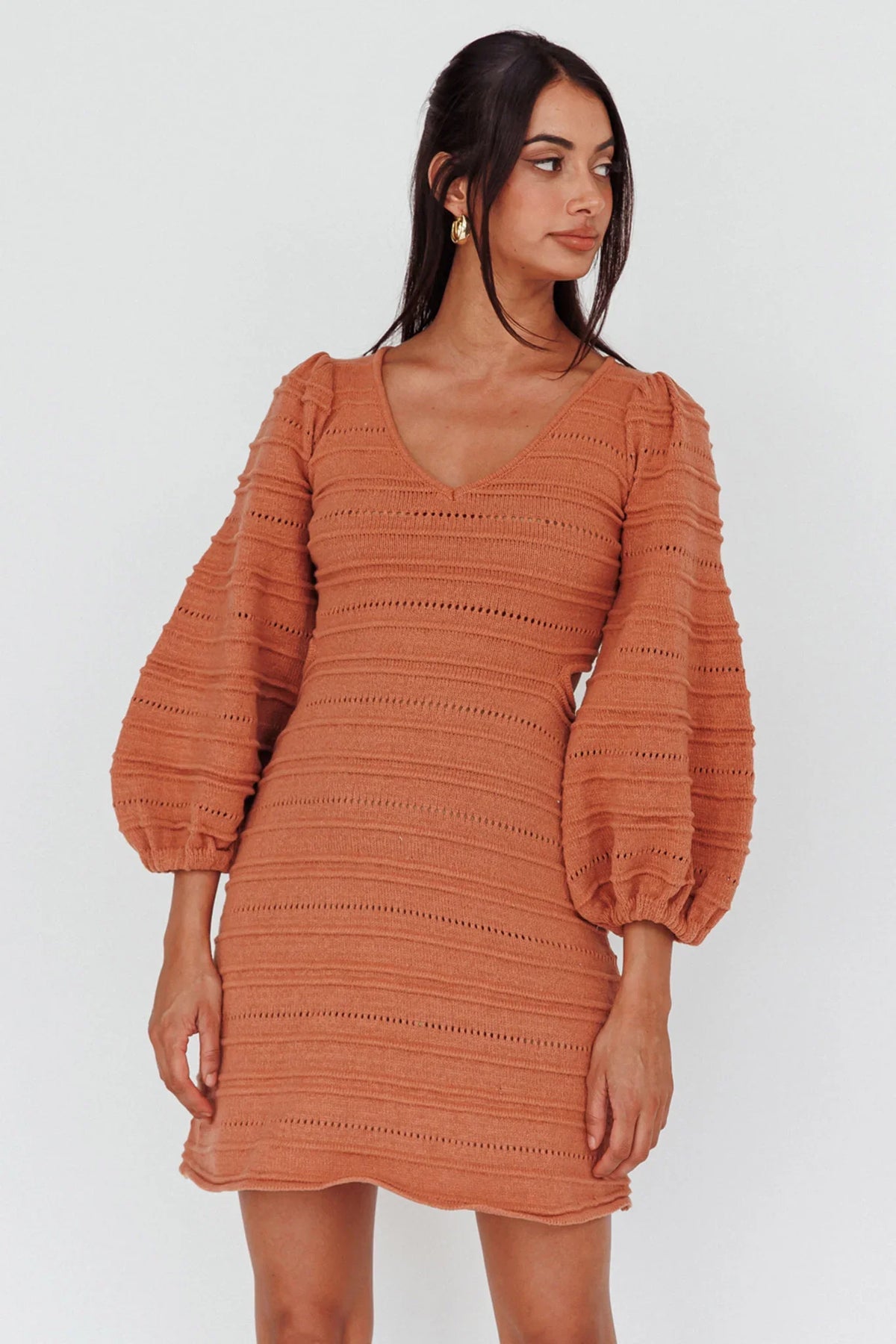 Meredith Long Sleeve Cut-Out Mini Dress Cinnamon