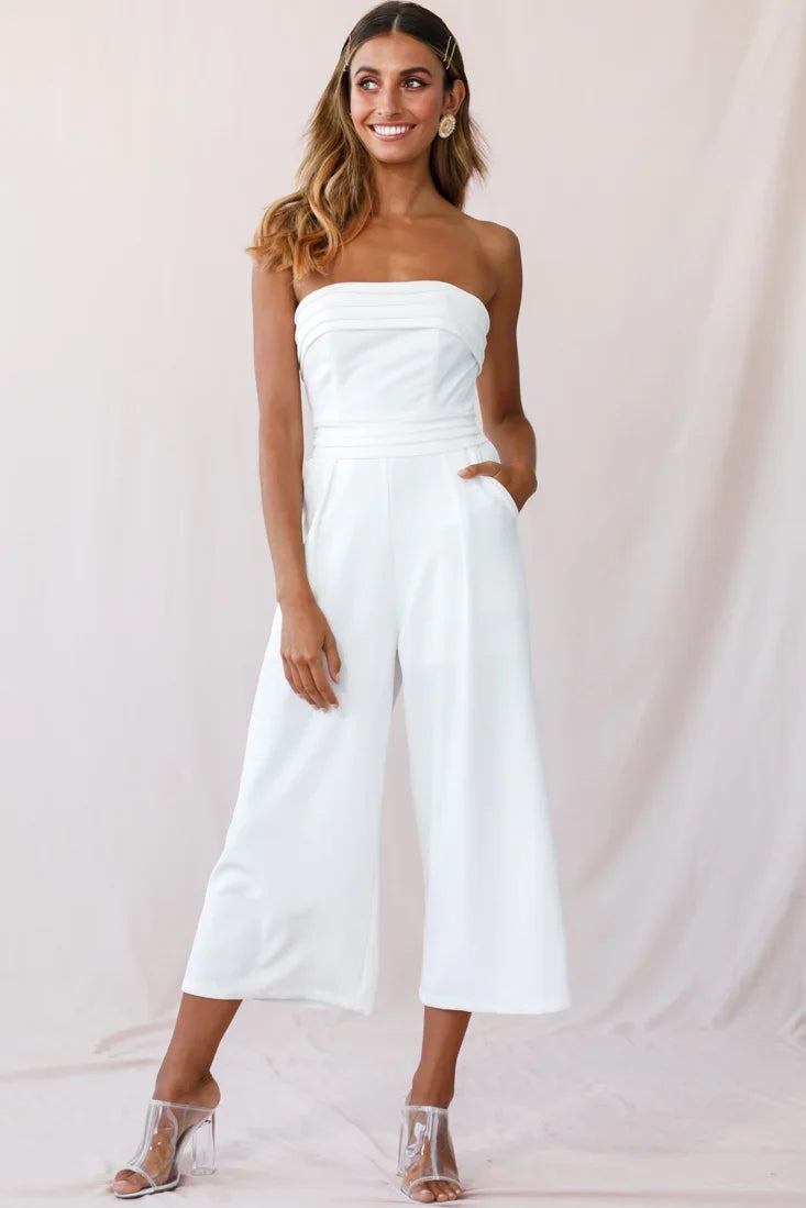Chosen Strapless Wide Leg Jumpsuit White