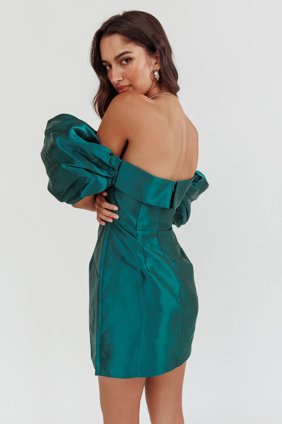 Lovers Rock Puff Sleeve Strapless Mini Dress Hunter Green