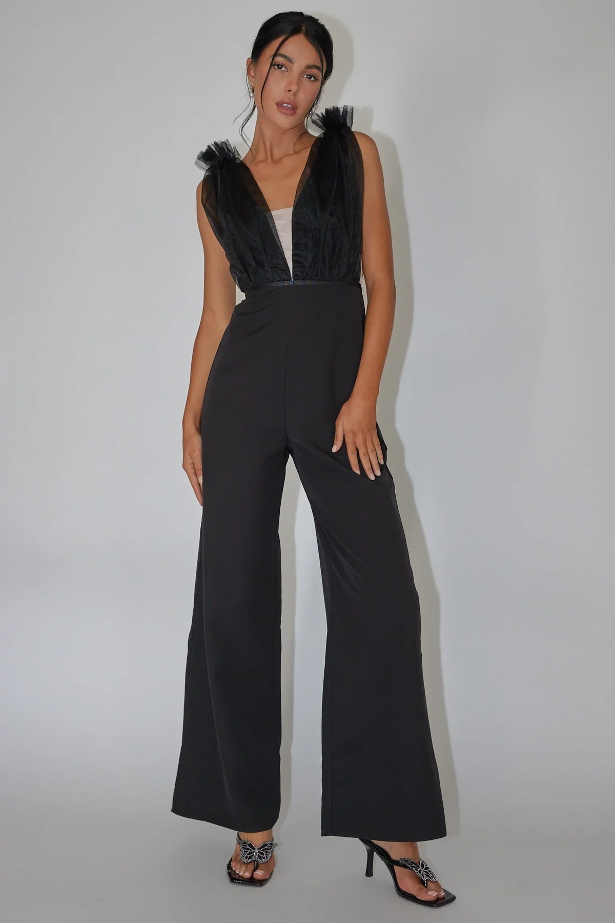 Lovinia Mesh Bodice Jumpsuit Black