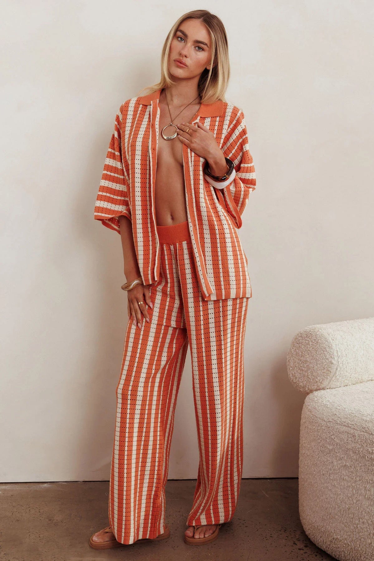 Influence Knit Straight Leg Pants Orange