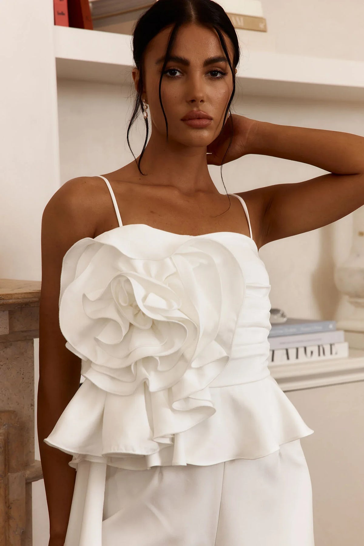 Fallon Ruffle Rose Cami Jumpsuit White