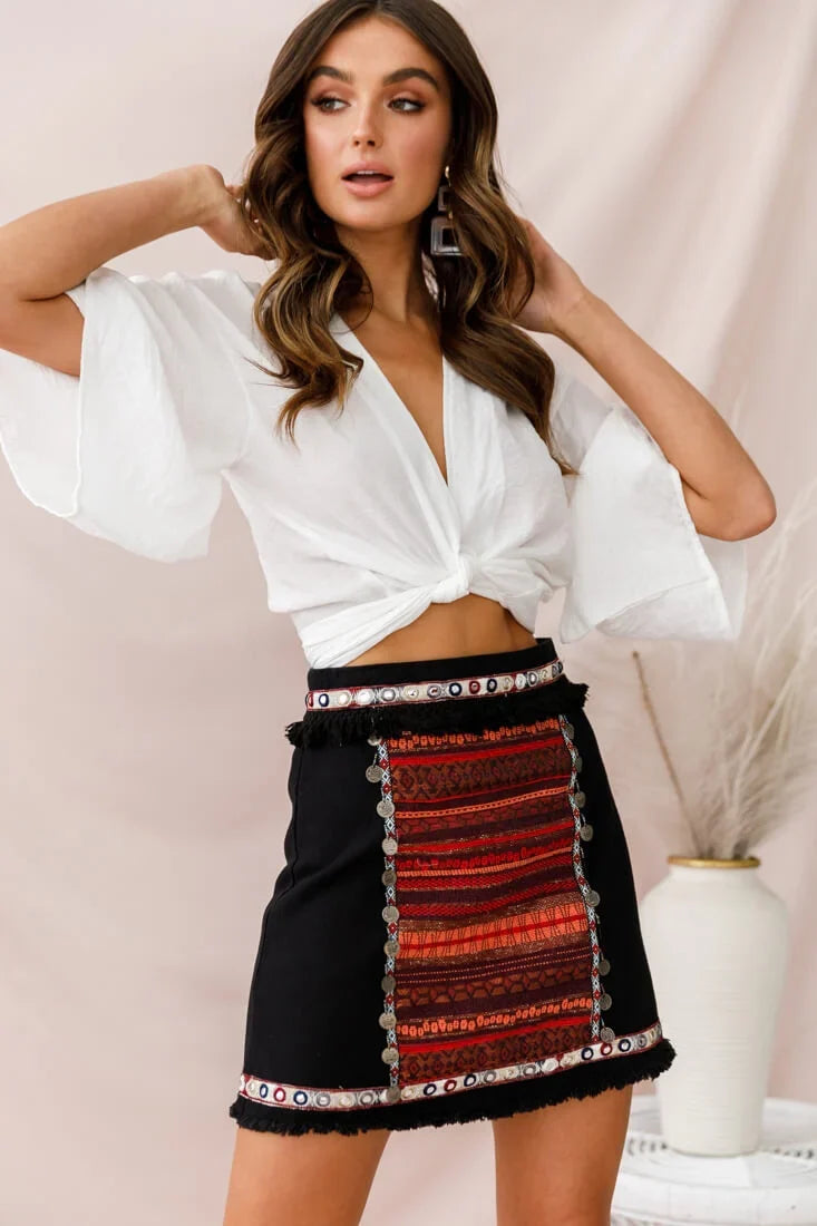 Rivera Deep V Waist Tie Top White