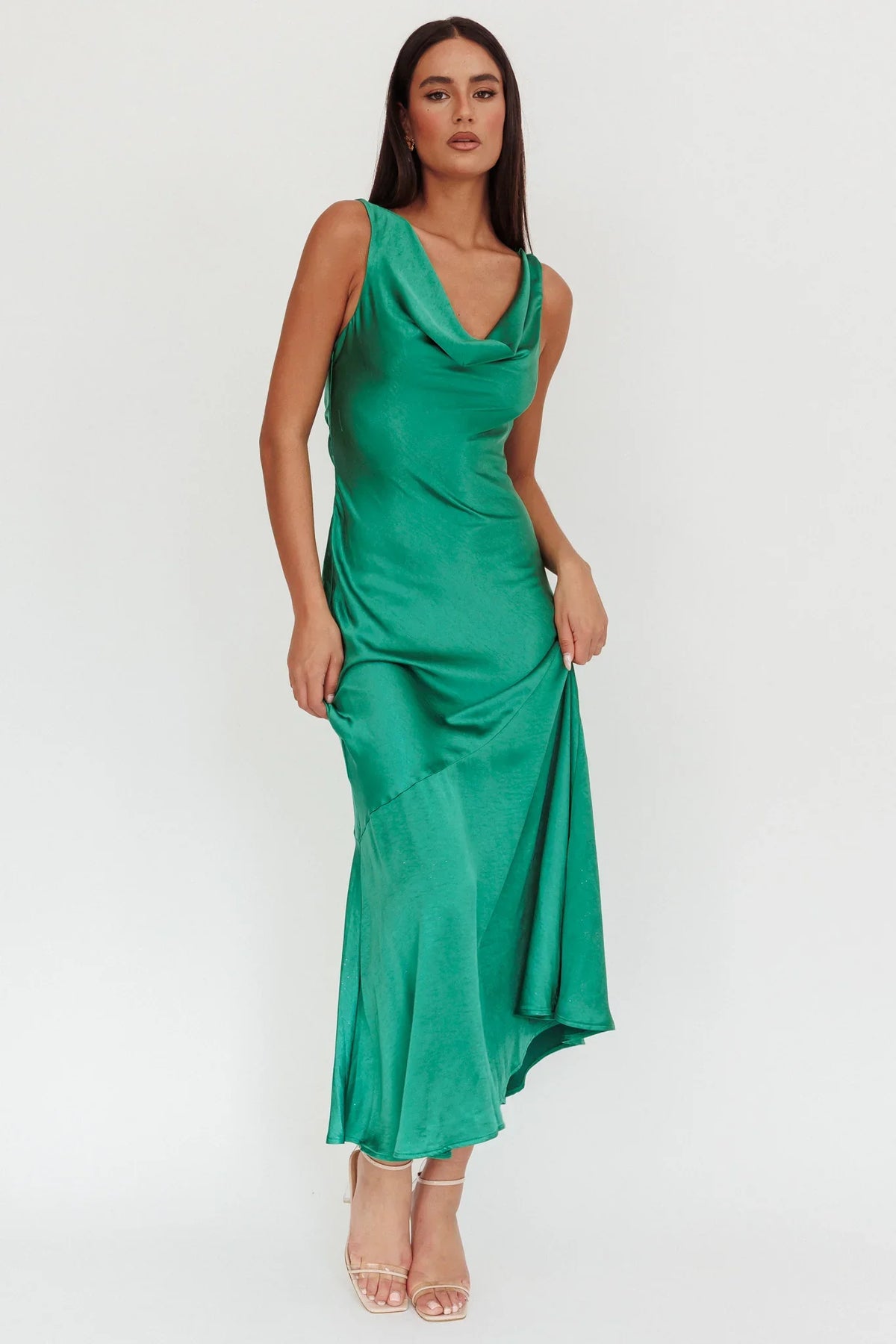 Cecilia Cowl Neck Drape Back Maxi Dress Emerald