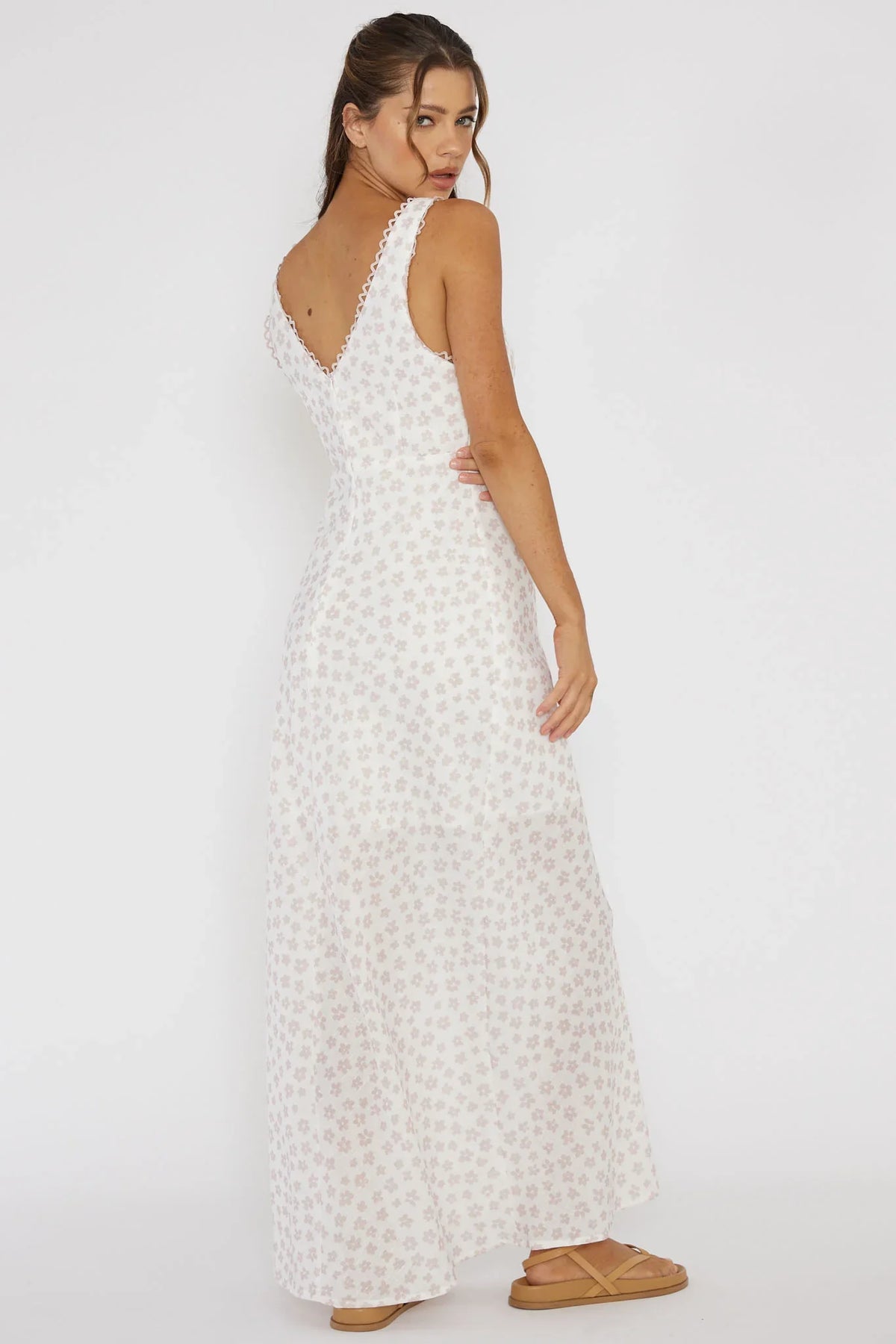 Miss Divine V-Neck Maxi Dress Flower Peach