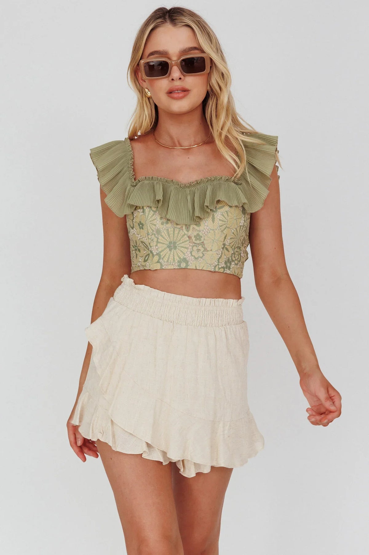You Got It Tied Ruffle Skort Natural
