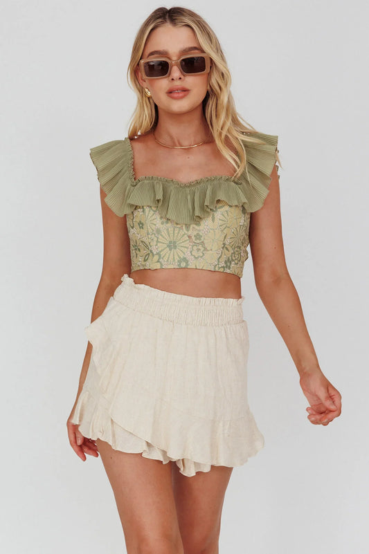 You Got It Tied Ruffle Skort Natural