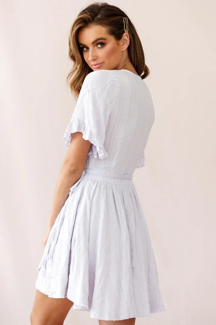 Cara Frill Trim Wrap Dress Stripe Print Lavender