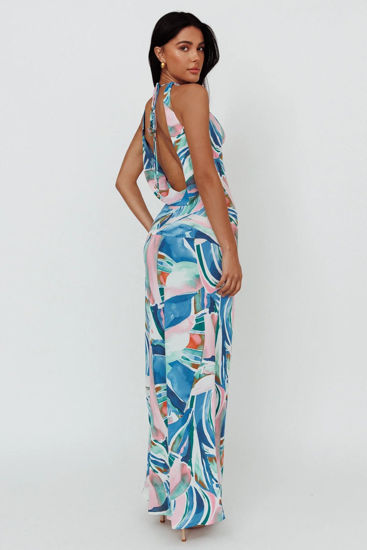 Cassiopeia Open Back Maxi Dress Abstract Blue