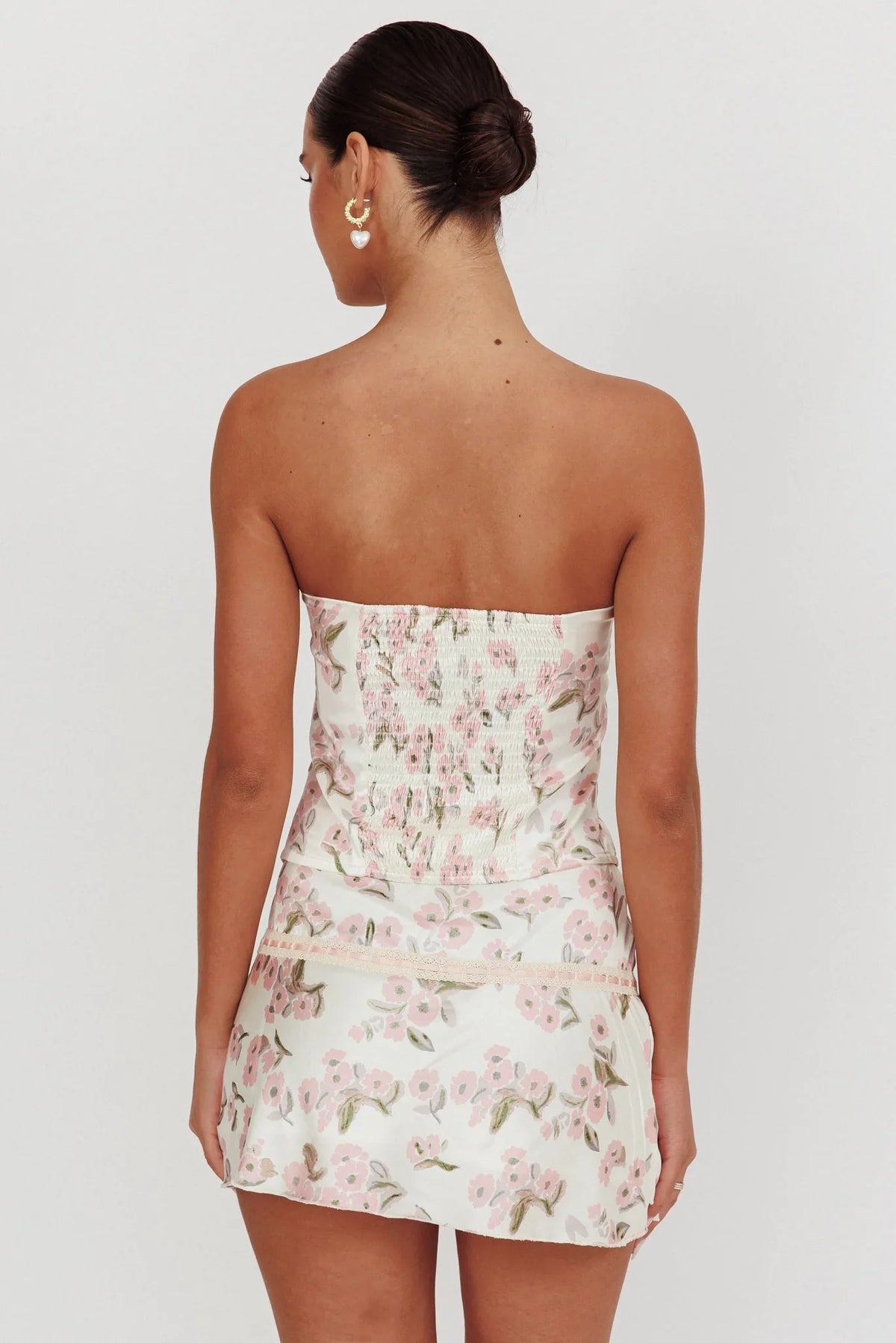 Tiya Lace Trim Mini Skirt Floral Pink
