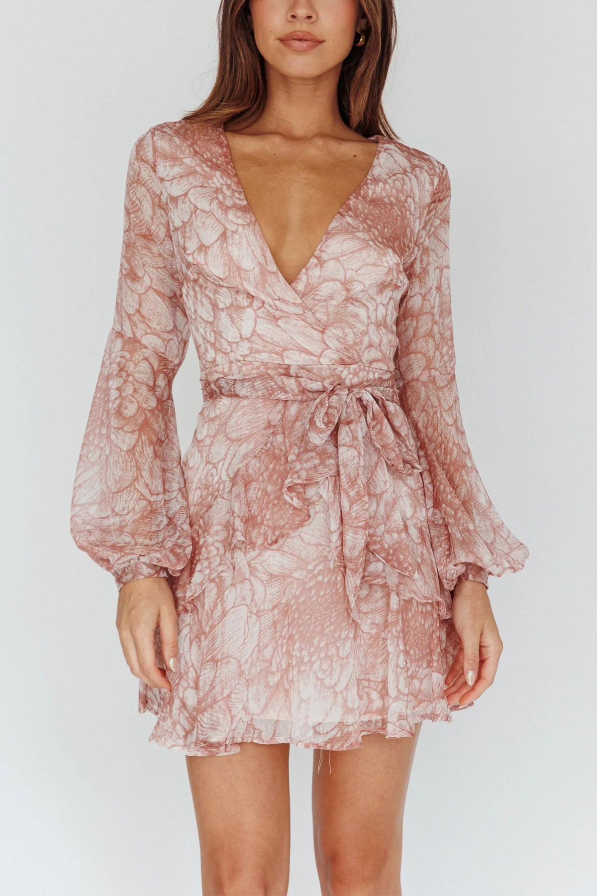 Kerry Layered Balloon Sleeve Dress Nude