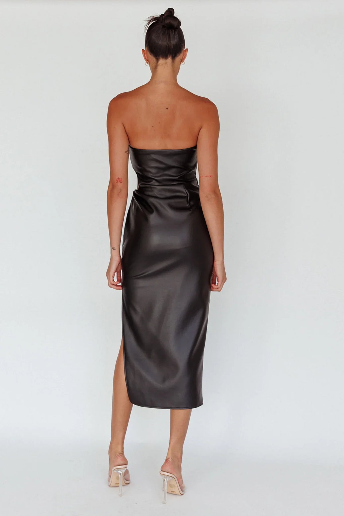 Taking Bets Strapless Midi Dress Leather Black
