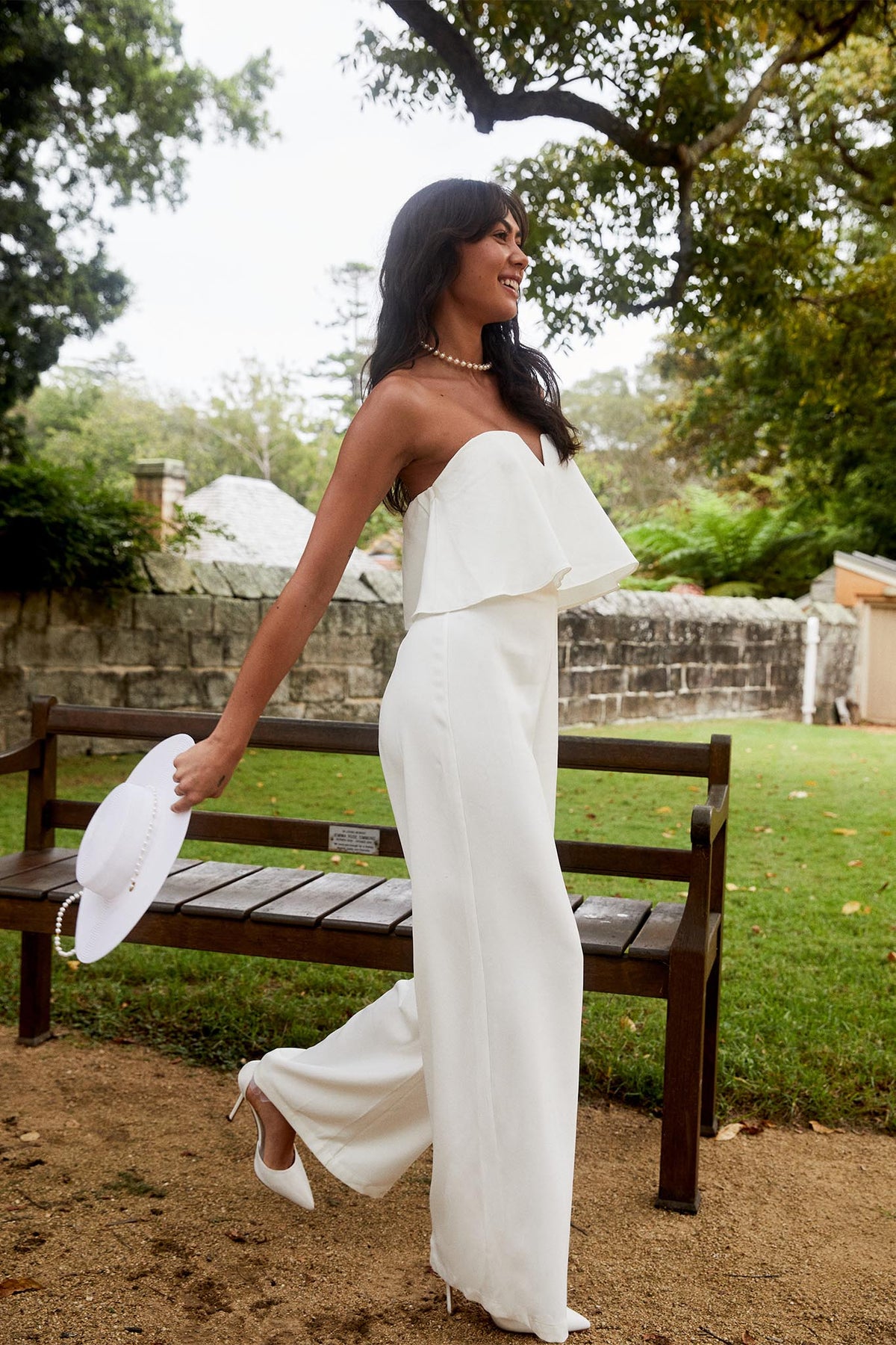 Butterfly Kiss Strapless Jumpsuit Off White