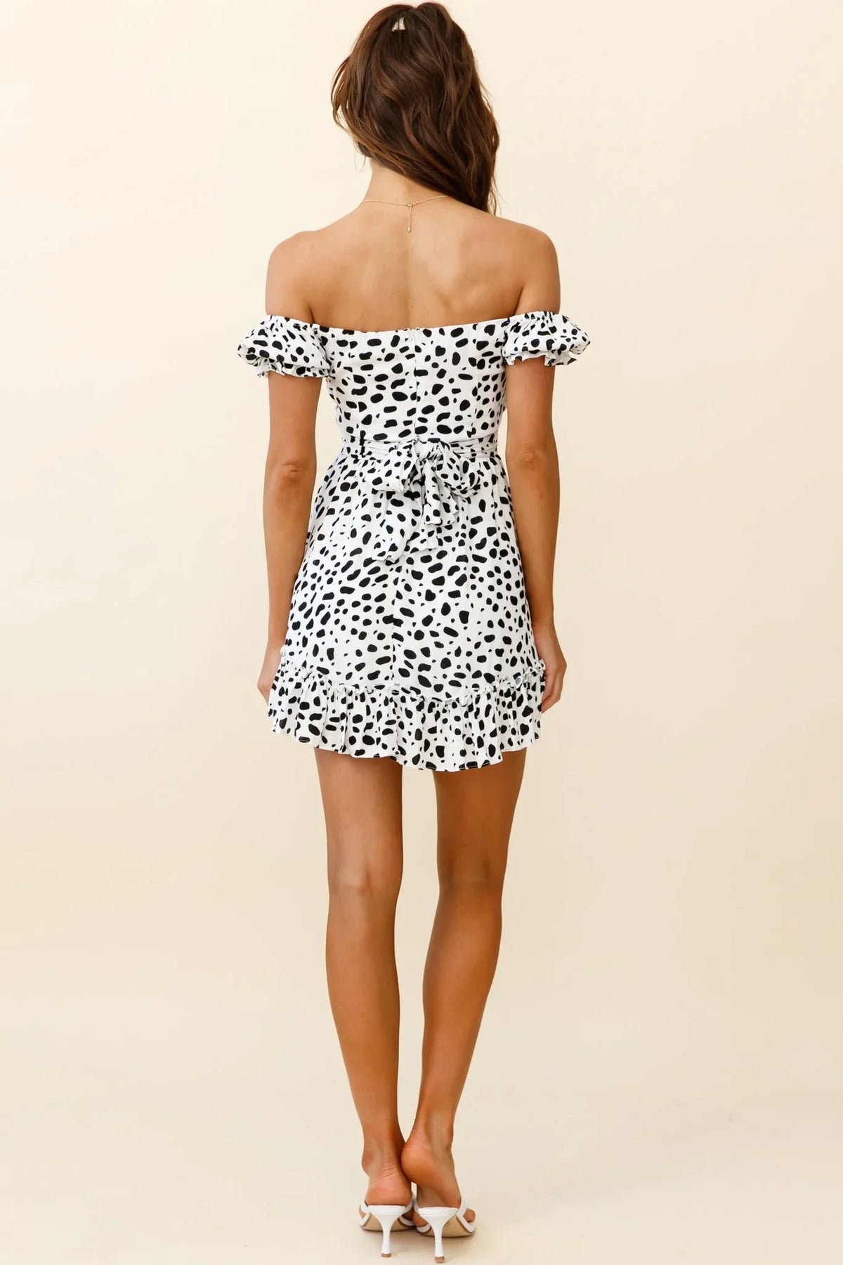 Linka Off-Shoulder Tie Back Dress Animal Print Black/White