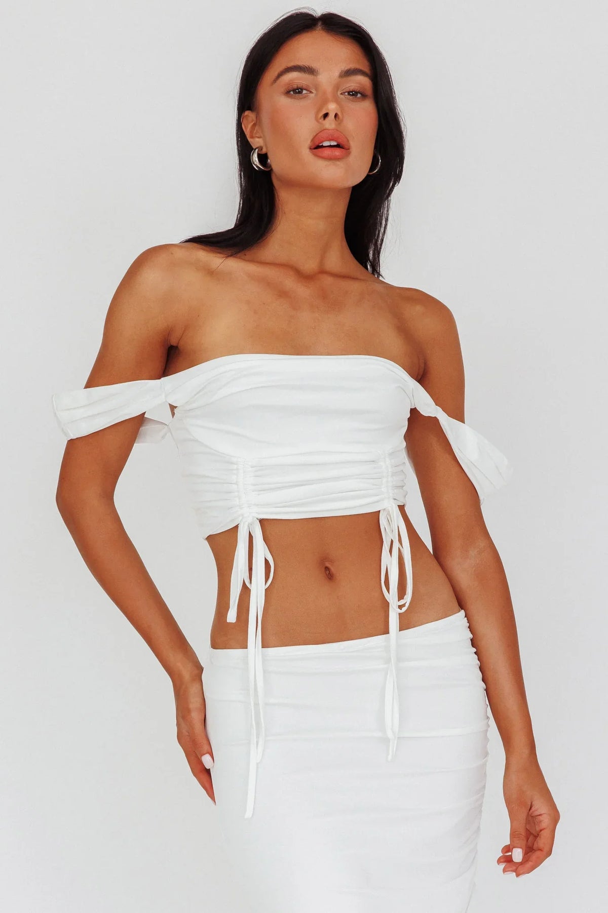 Headliner Drawstring Ruched  Crop Top White