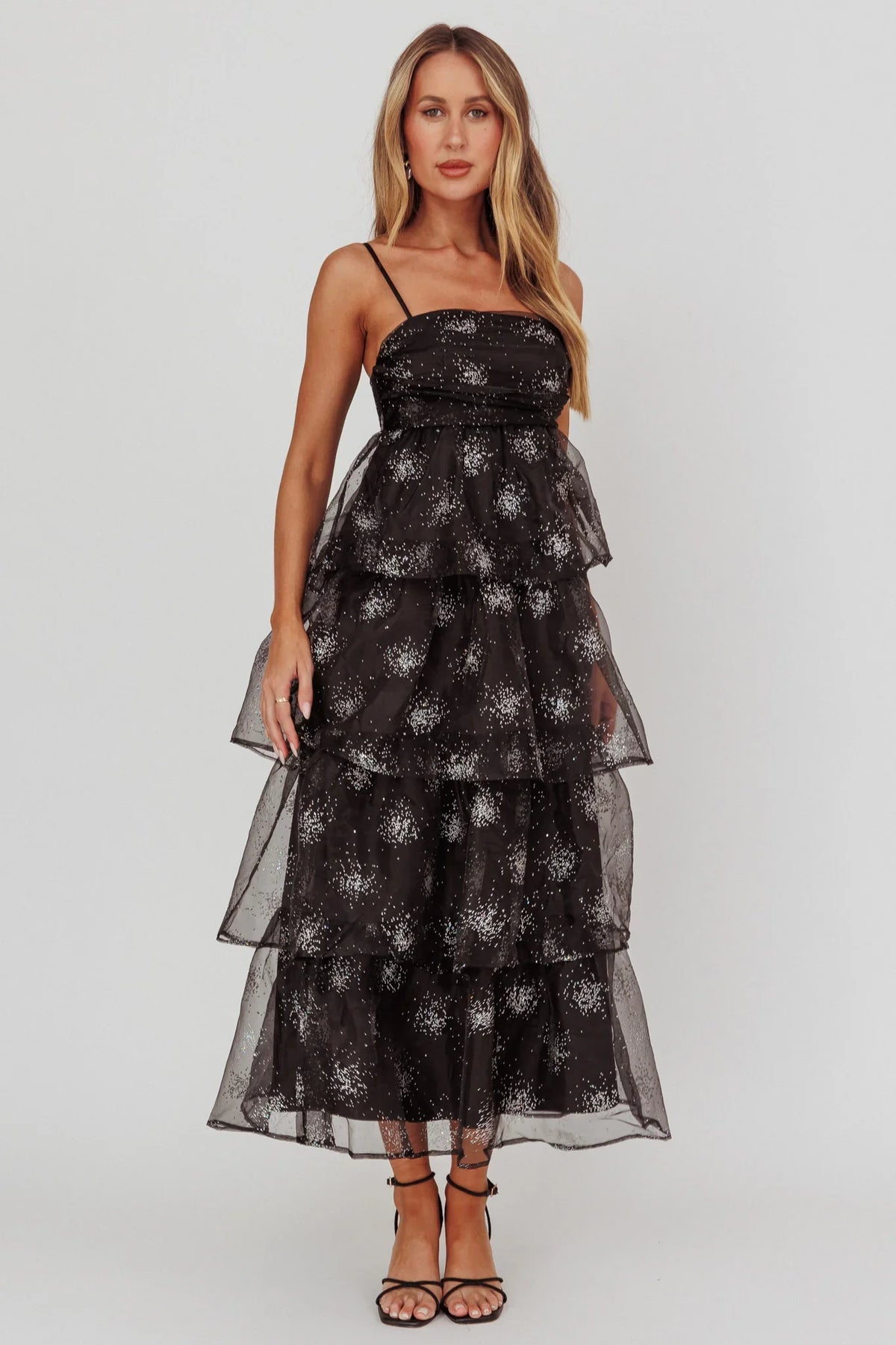 Morina Tiered Maxi Dress Glitter Black