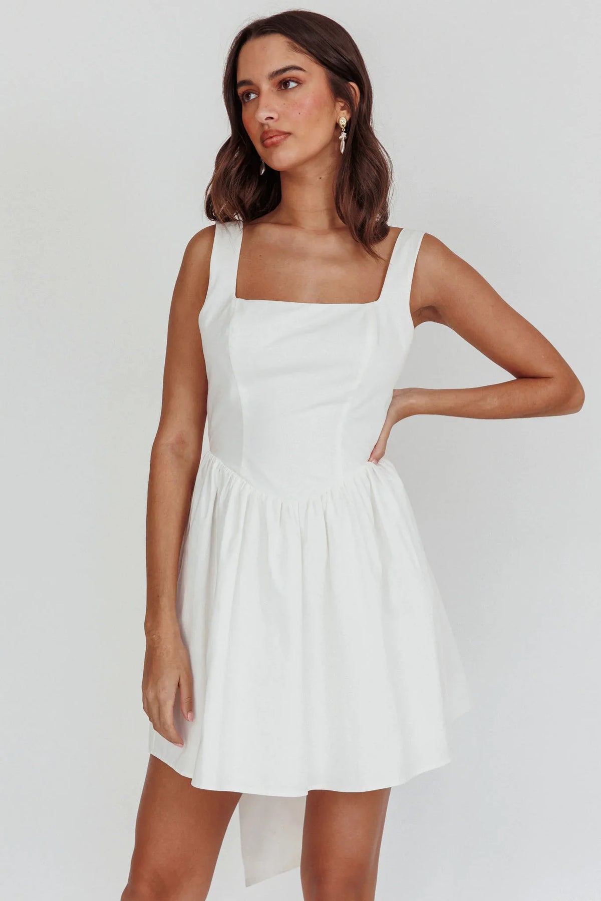 Irenic Bow Flare Mini Dress White