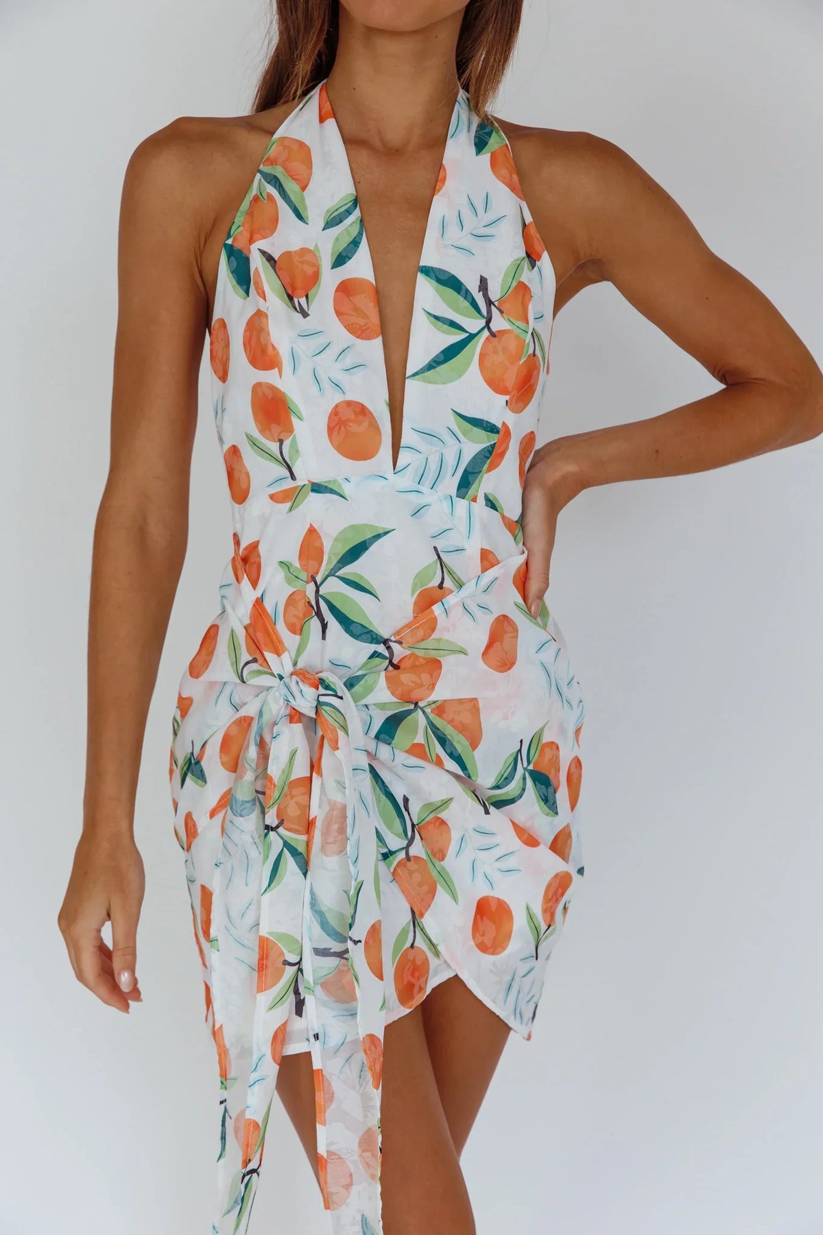 Euro Trip Halter Wrap Mini Dress Orange