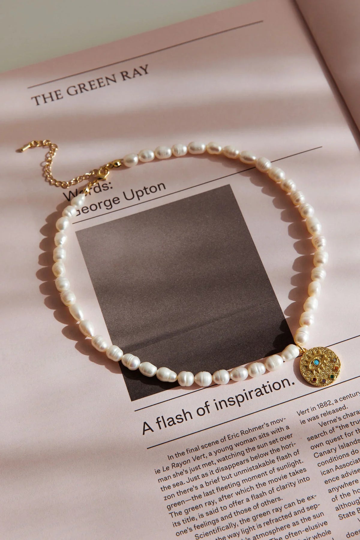 Evil Eye Freshwater Pearl Necklace Gold