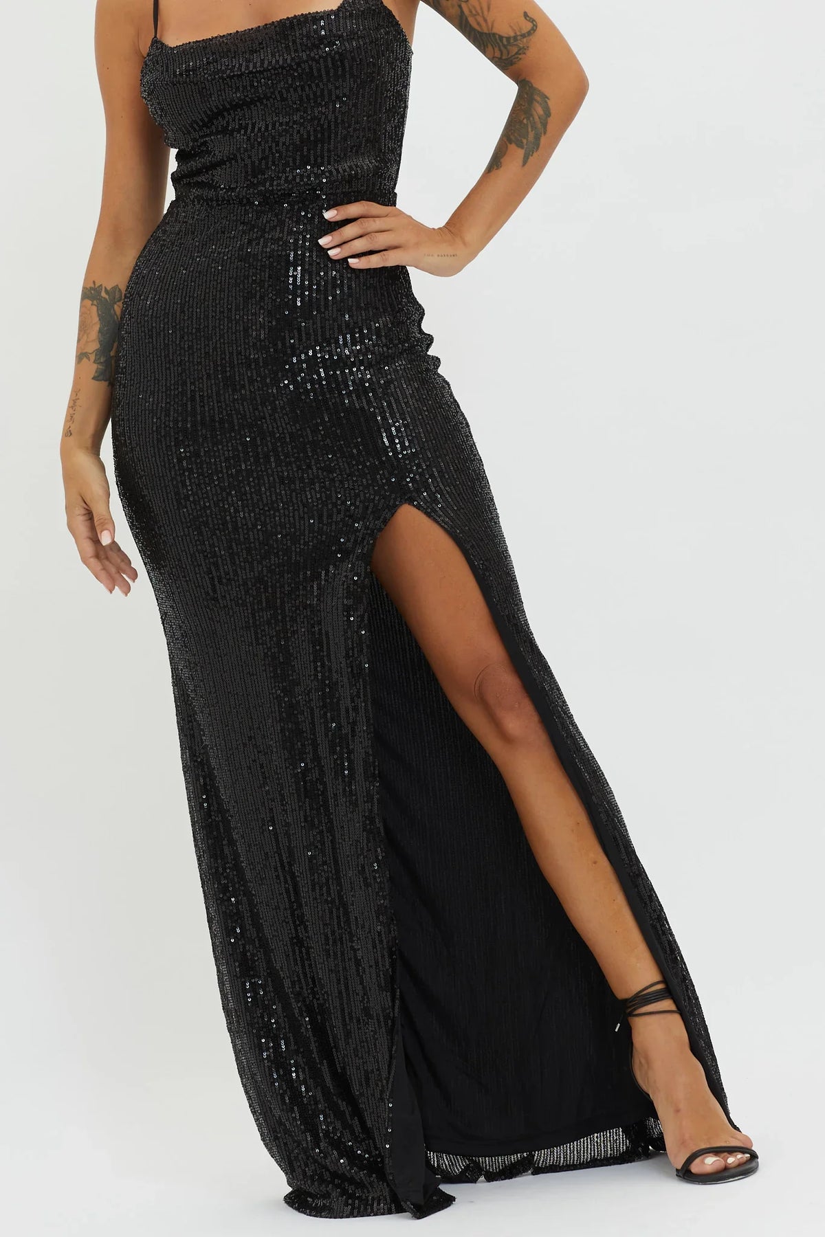 Kerene Spit Sequin Maxi Dress Black