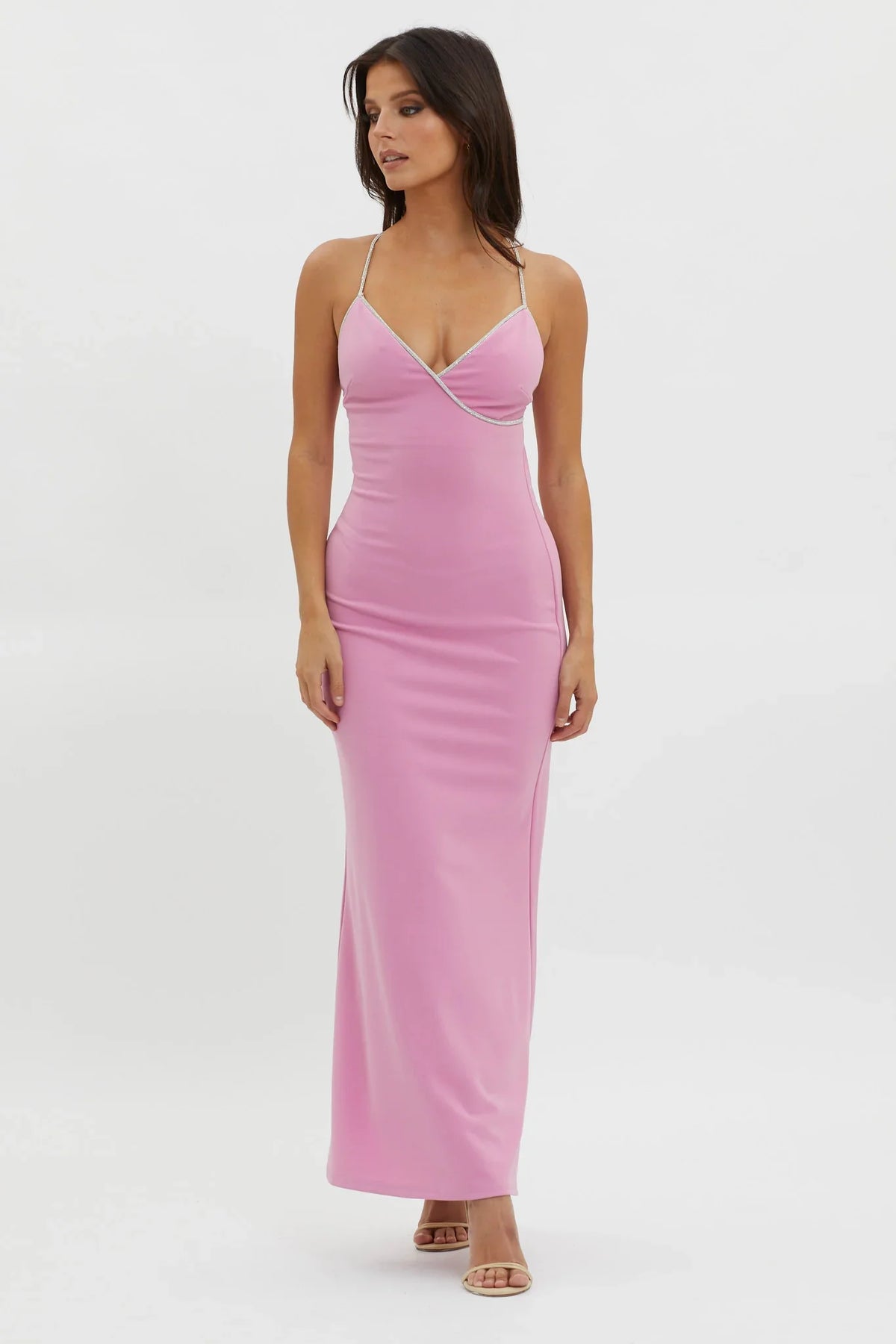 Harleigh Diamante Strap Tied Back Dress Pink