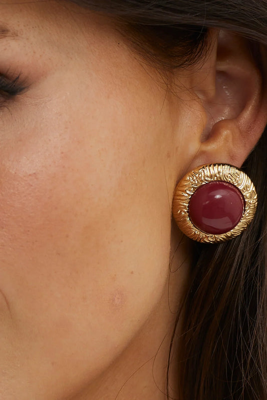 Misty Gold Dome Earrings Wine