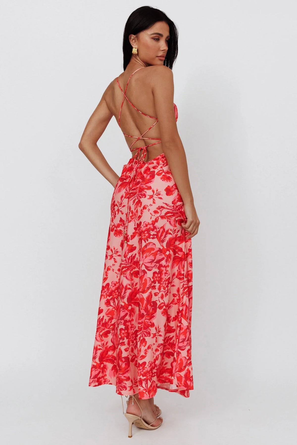 True Divine Strappy Back Maxi Dress Floral Fire
