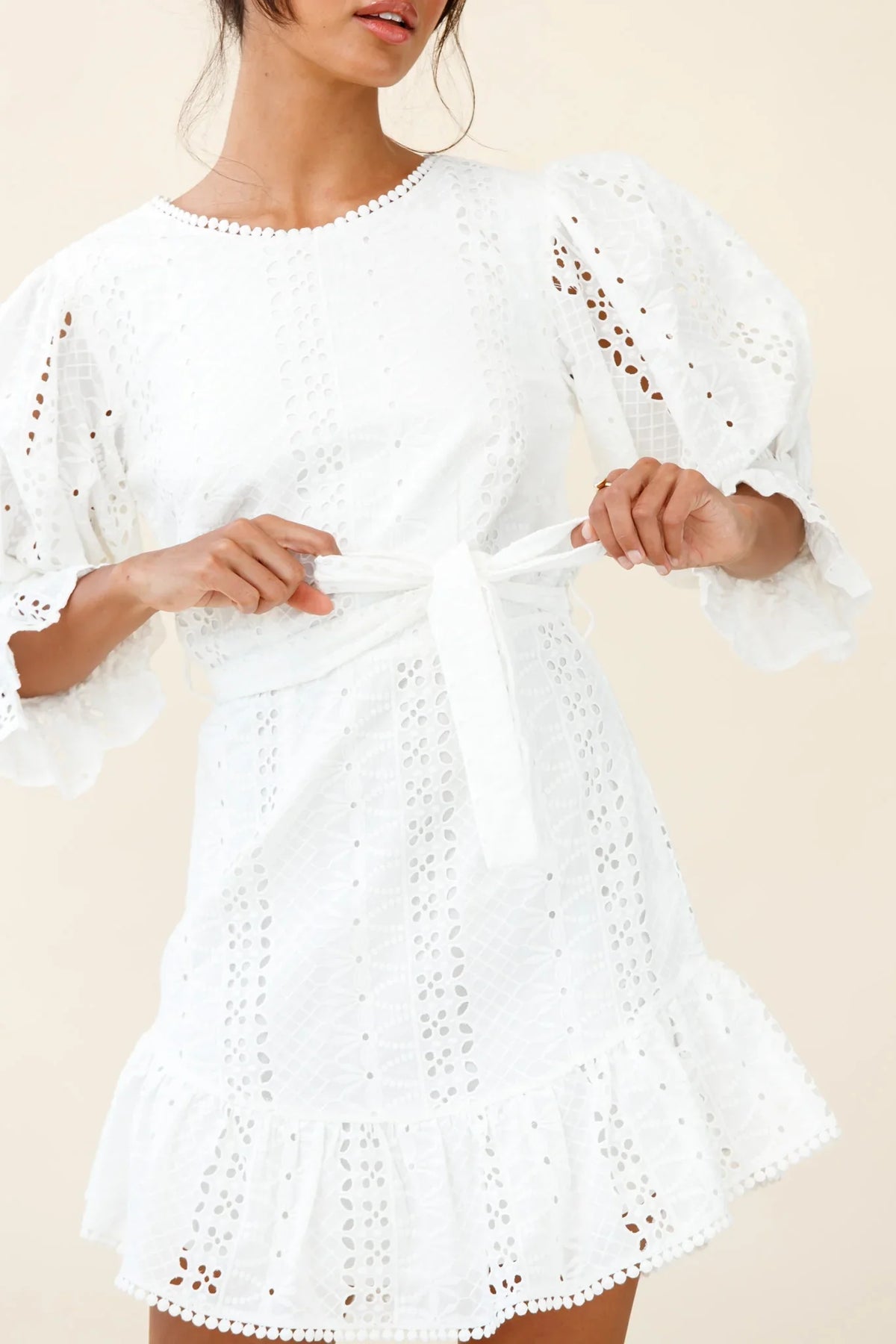 Sweet Sunshine Cut-Out Back Embroidery Dress White