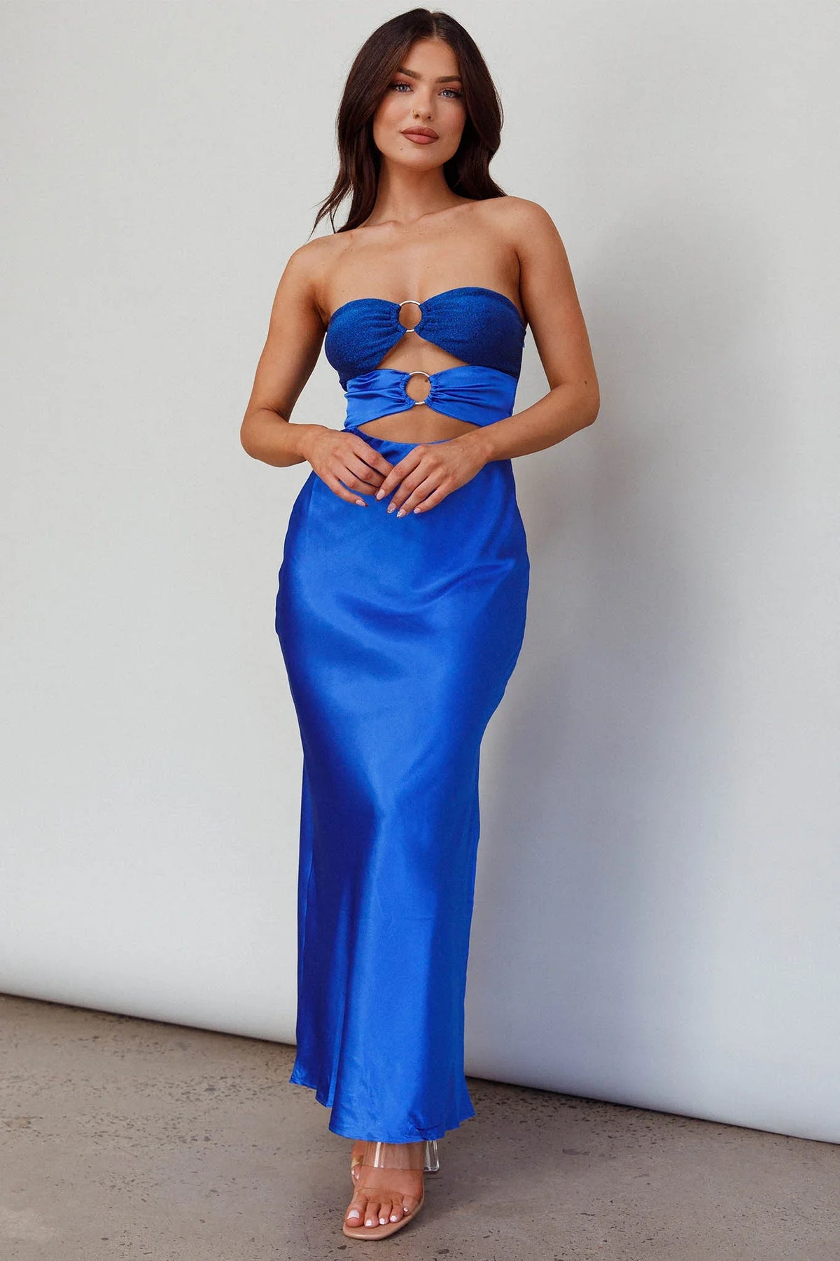 L'Amore Cut-Out Bodice Midi Dress Deep Blue