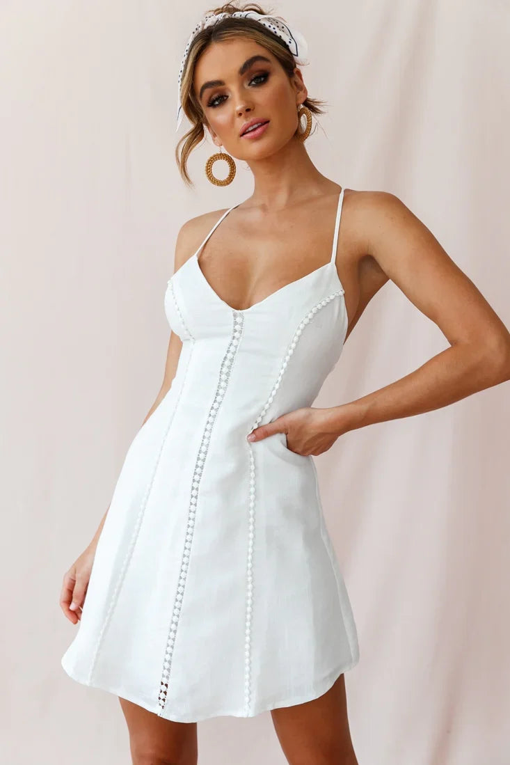 Petunia Tie-Up Back Mini Dress White