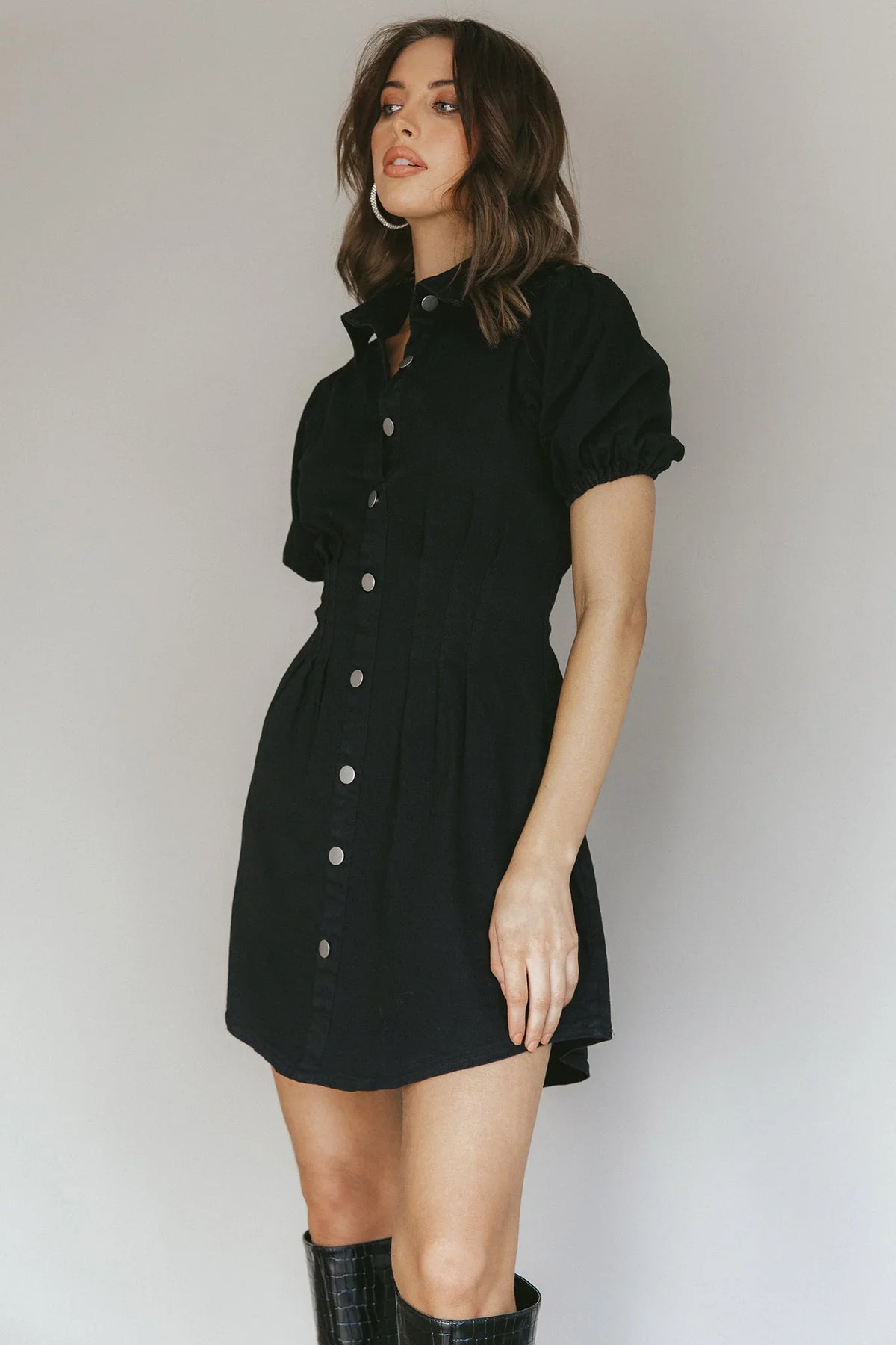 Zurich Pleated Waist Shirt Dress Black