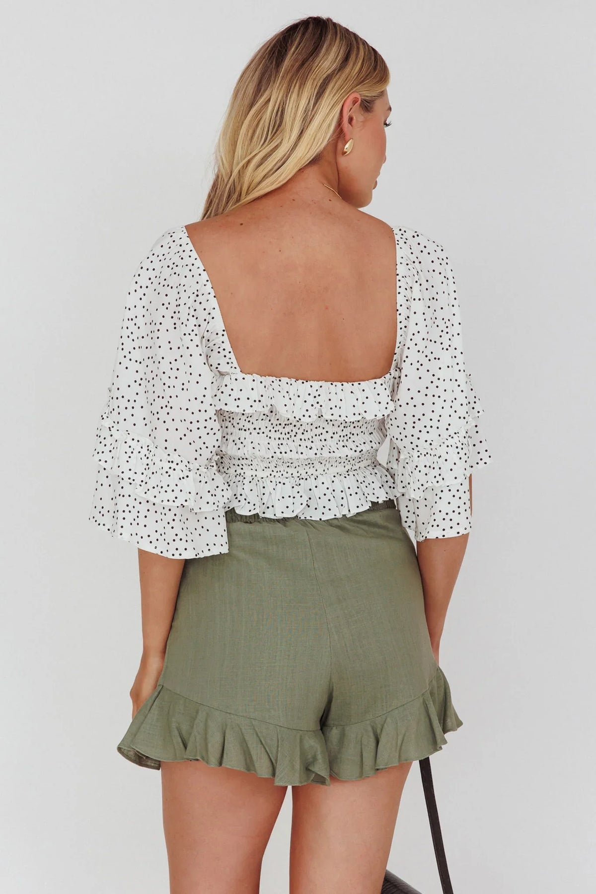 Boardwalk Bell Sleeve Crop Top Spotty White