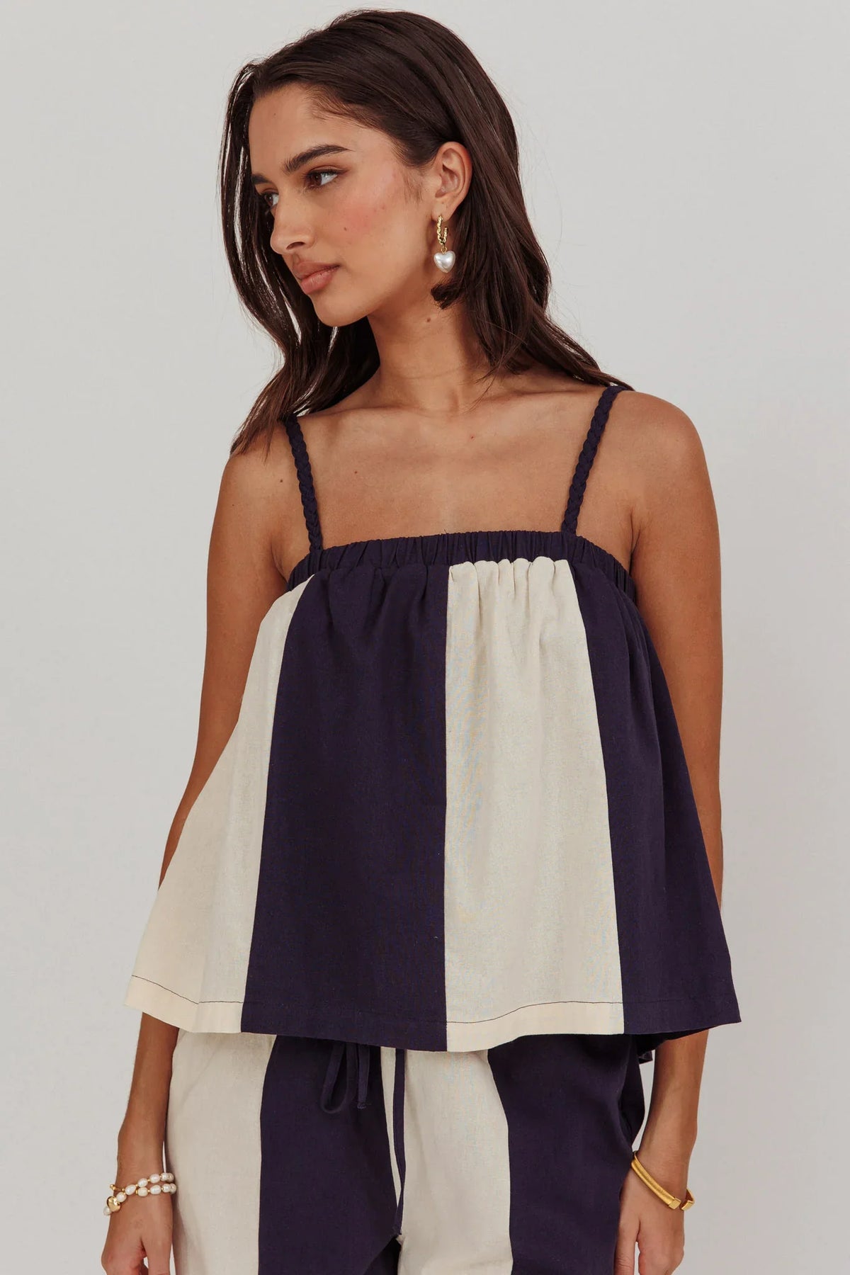 Dream Girl Braided Strap Contrast Top Midnight