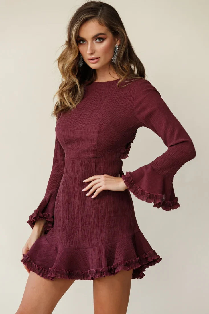 Marta Flared Cuff Cut-Out Back Dress Plum