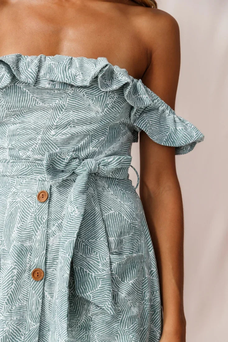 Matisse Off-Shoulder Placket Dress Sage Pattern