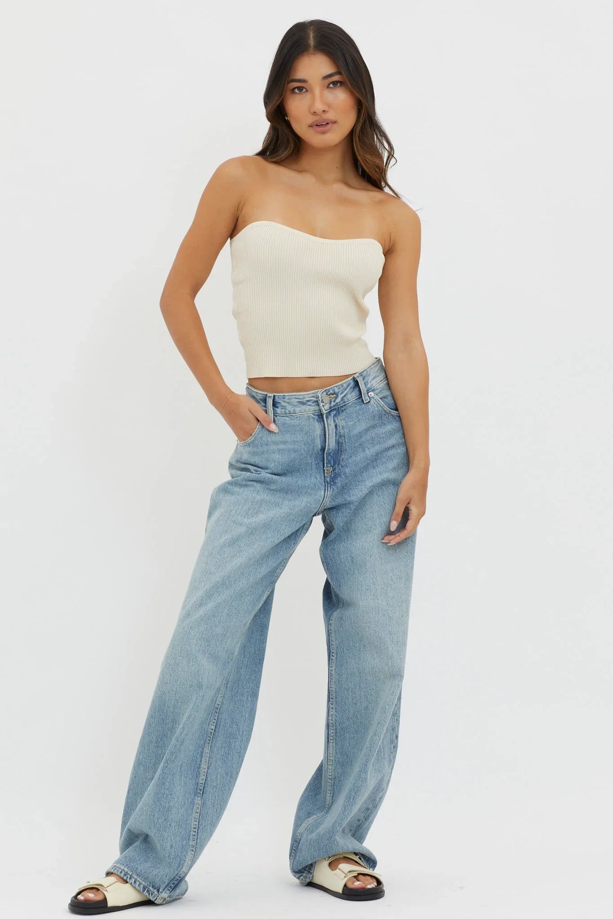 Flora Strapless Knit Top Cream