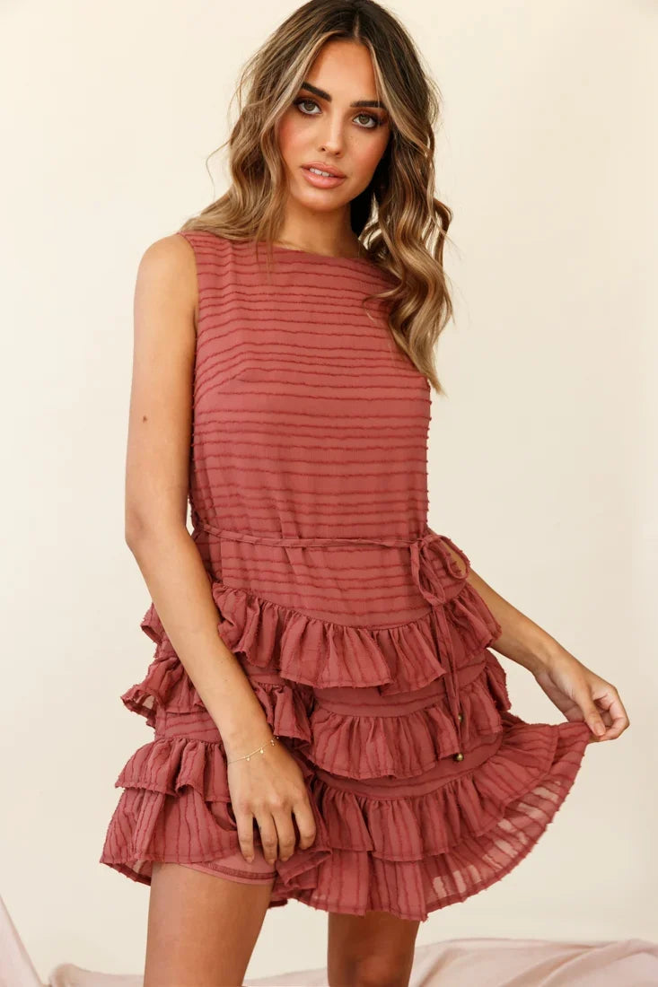 Zayah Sleeveless Layered Frill Dress Rose