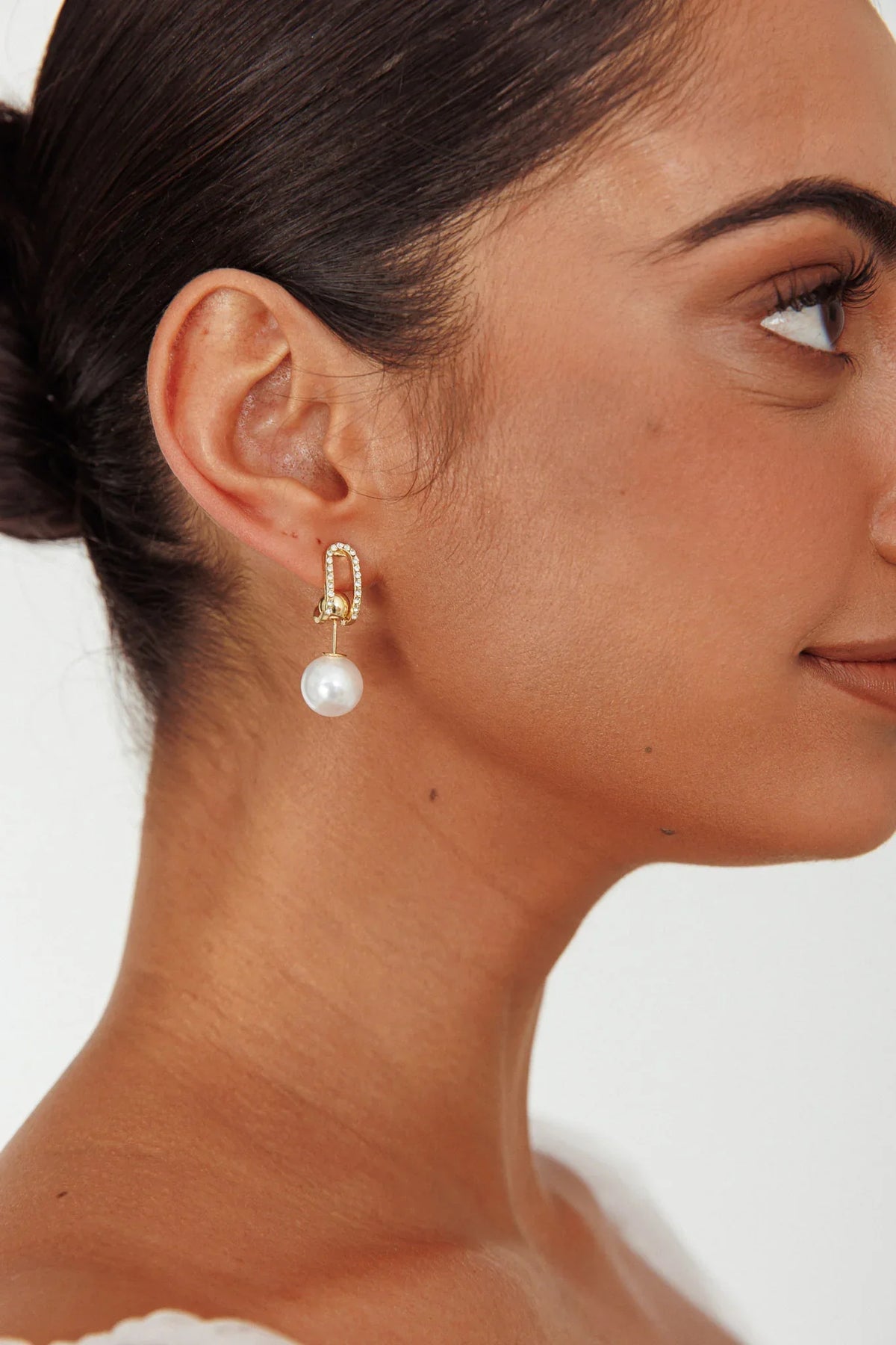 Maia Pearl Diamante Earrings Gold