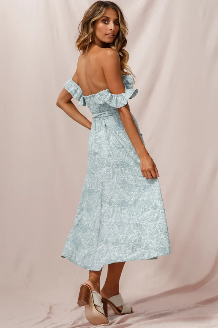 Matisse Off-Shoulder Placket Dress Sage Pattern