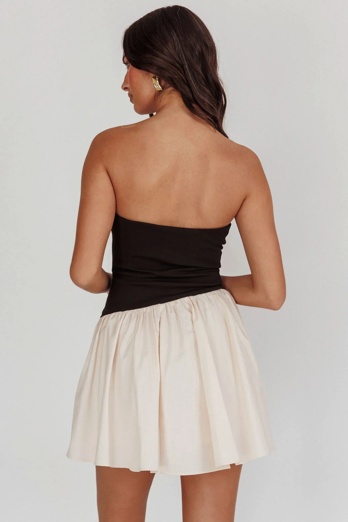Marzipan Strapless Contrast Mini Dress Black Cream